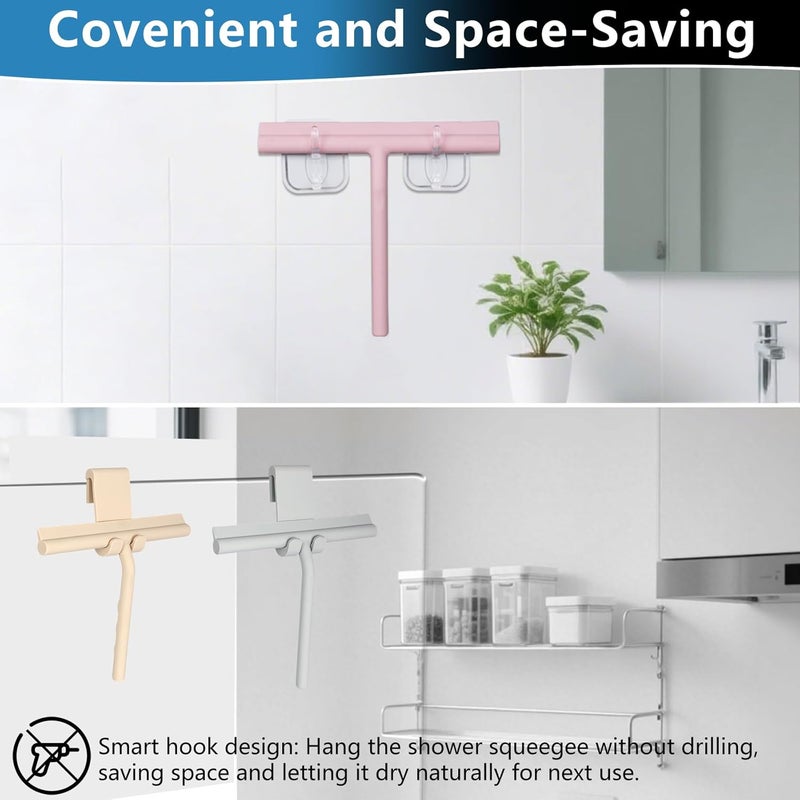 DEOFUXT Shower Squeegee for Glass Doors, Full Silicone Jacketed Squeegee with Ergonomic Handle & No-Drill Hook, Cleaning Tool for Windows, Mirrors, Tiles, Bathroom & Car - Black - Image 5